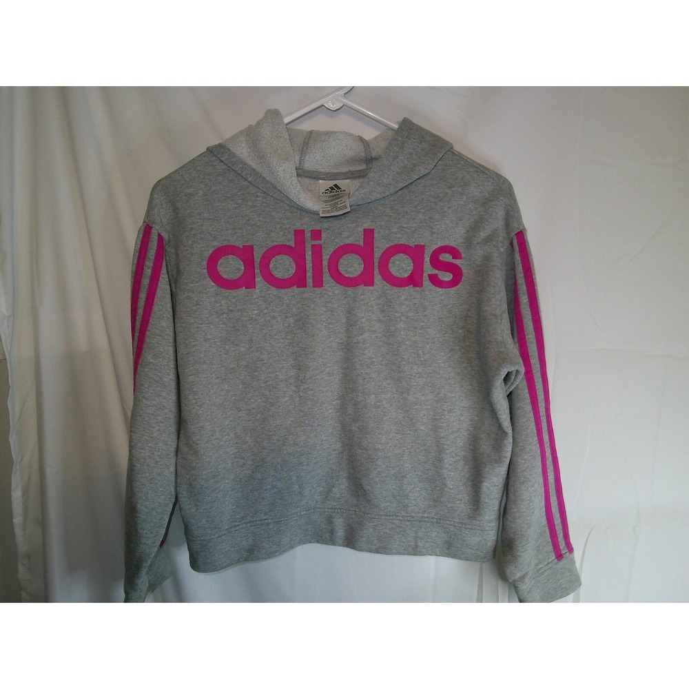 Adidas Hoodie Sweatshirt Pullover Activewear‎ 3-Stripe Logo Gray Pink M